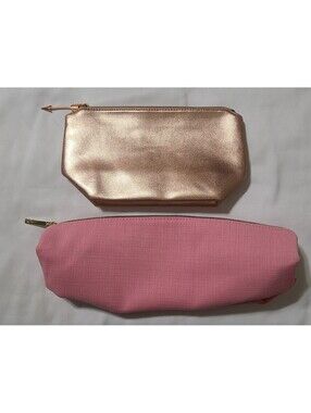 2pk Lancome Make Up Cosmetic Bags  Pink & Metallic Travel Storage Pouches Gift